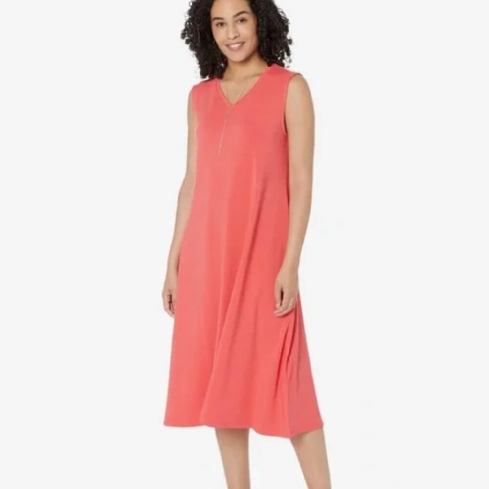 Eileen Fisher Tencel V-Neck Shirt‎ Dress Pink Size XS